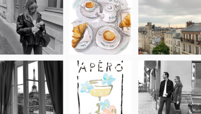 screen shot of an instagram feed showing some illustrations of coffee and photos of life in France